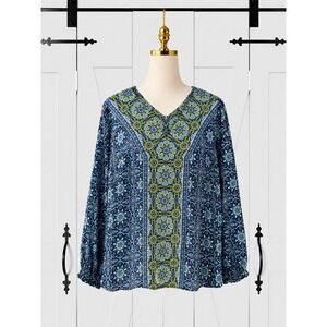 Belle Boho by Kim Gravel Find Your Fire Boho Chic Blouse Size Large Blue Green